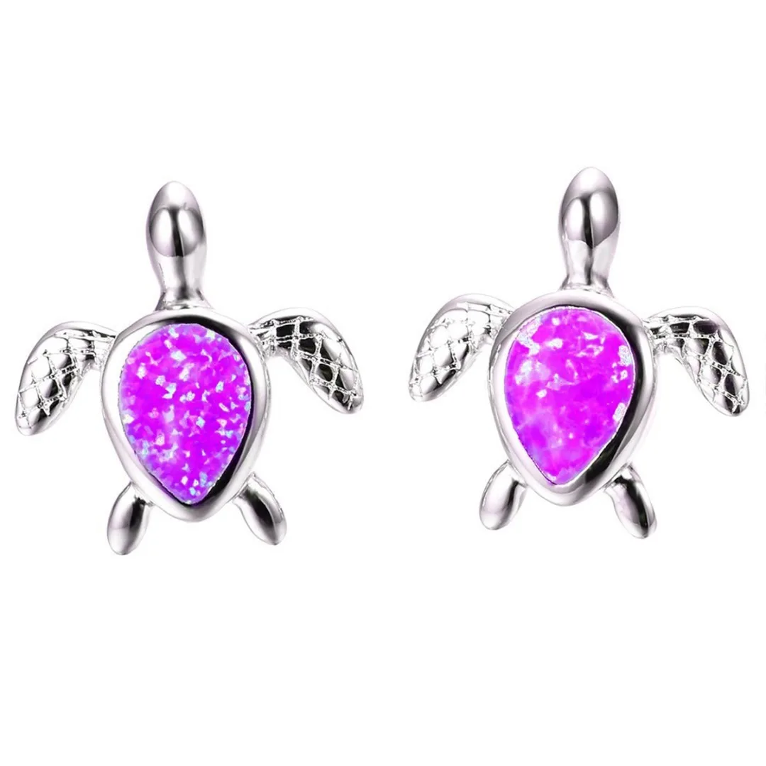 Fashion Creative Cute Ocean Sea Turtle Austrian Crystal Opal Ear Stud Earring For Women Charm Silver Jewelry brincos Shellhard