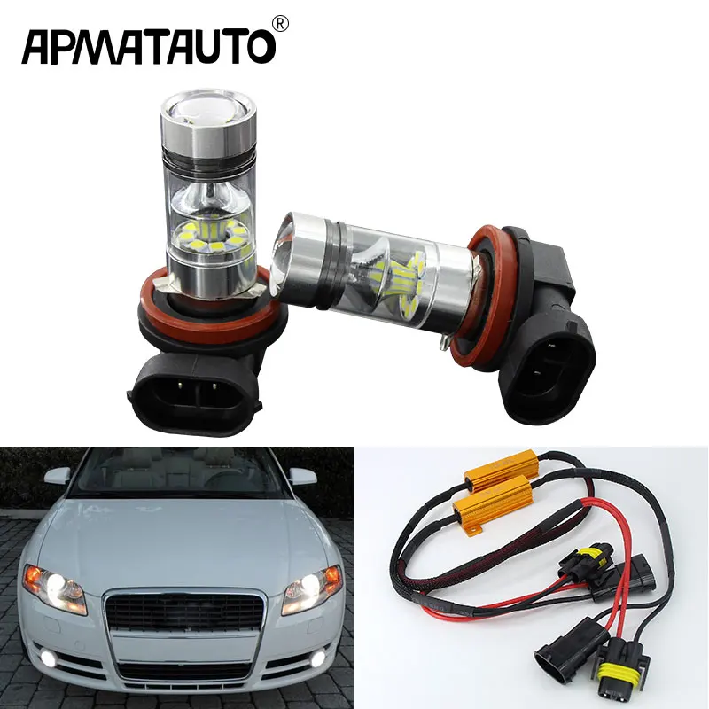 Apmatauto 2pcs x White H8 H11 3030 20SMD LED 100W Fog Light Driving Bulbs No Error For Audi A1 A4 A5 S5 A6 Q3 Q5 SQ5 TT, 12V~24V