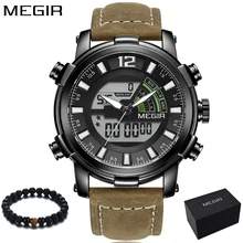 MEGIR Luxury Brand New Mens Watches Top Brand Luxury 2018 Double Display Quartz Digital Sport Watch Men Leather Wristwatch Boys 