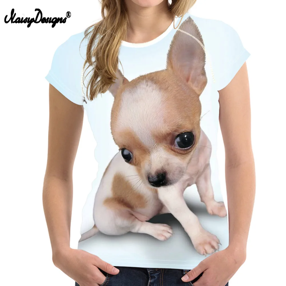 Бесшумный дизайн футболка Женская 3D Чихуахуа печать футболка для подростков Kawaii собака футболка с рисунком для женщин Фитнес Одежда Футболка
