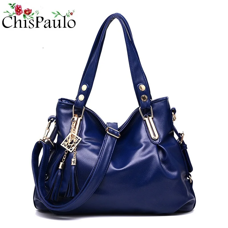 Новые женские сумки из натуральной кожи, сумки на плечо с цепочкой, женские сумки с узором, повседневные женские сумки-мессенджеры, большие сумки N254 - Цвет: Синий