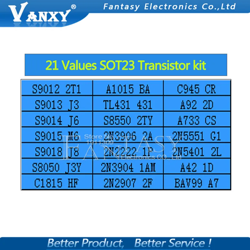 Transistors kit SOT-23 2N2222 TL431 S8050 S8550 2N3906 MMBTA42 MMBTA92 MMBT5401 210pcs