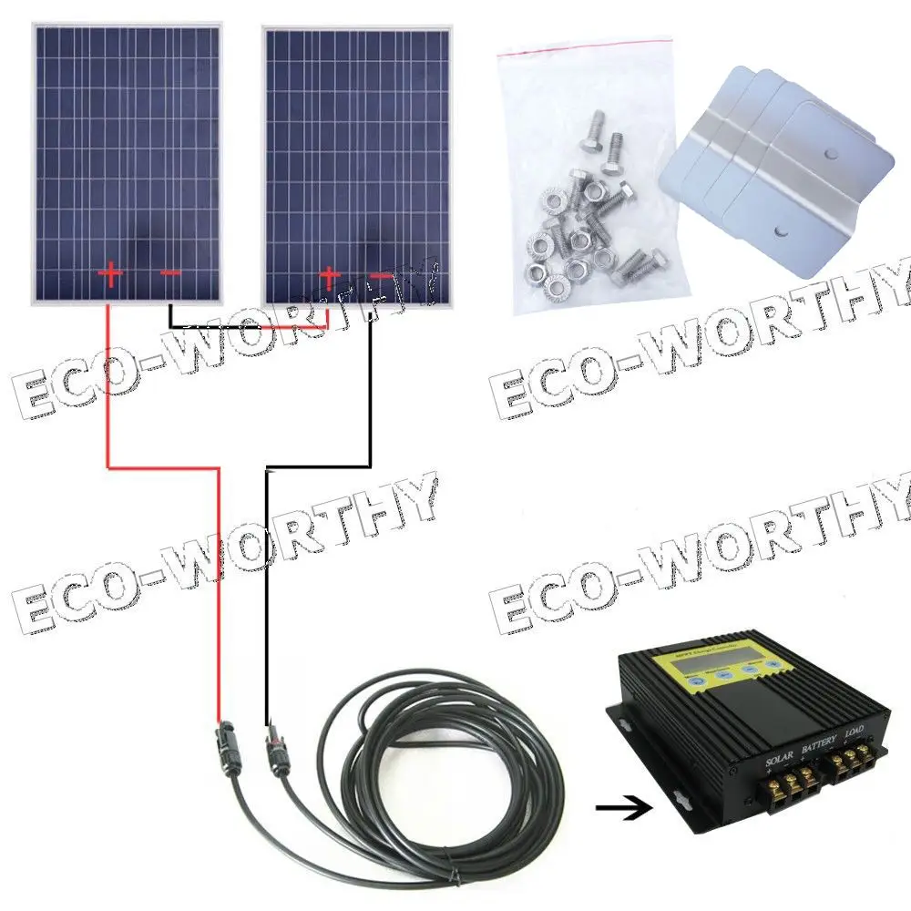 200W 2*100Watt Solar Panel Kit W/ MPPT Controller for 24V RV Boat Caravan System Solar Generators