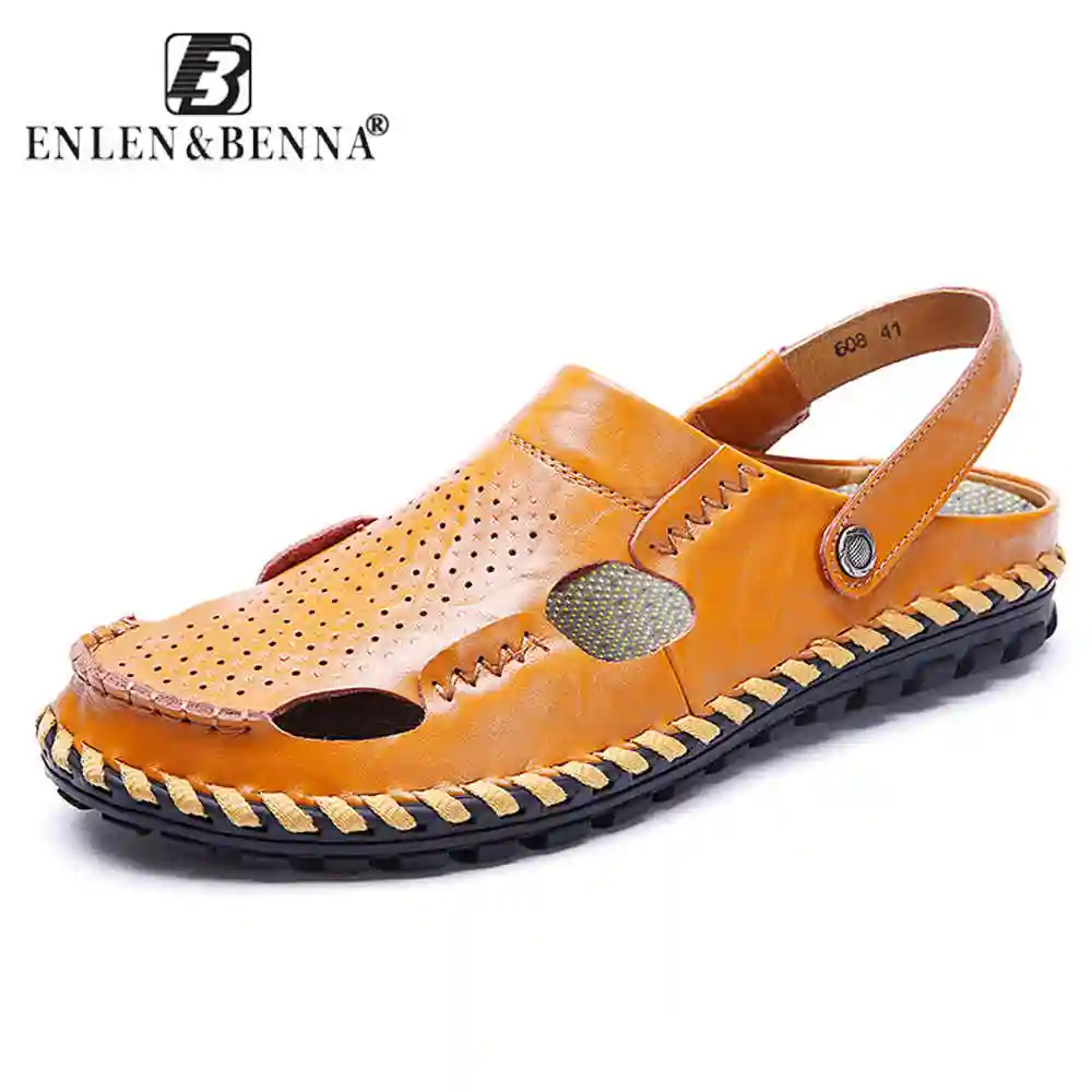 Genuine Leather Fashion Casual Shoes Slippers Breathable Beach Sandals Black 6.5 M US