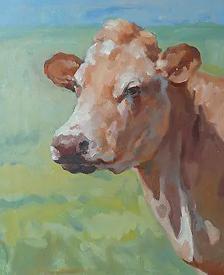 

TOP hand painted oil painting --Original COW CATTLE FARM ART OIL painting # -24 " large---accept custom photo painting