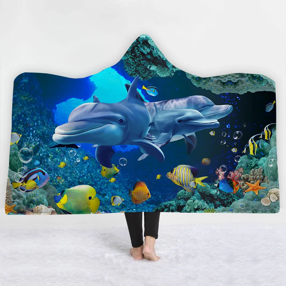 

Ocean Landscape Series Hooded Throw Blanket Soft Warm Sofa Couch Bed Fleece Fabric Cover Blankets 150*200cm
