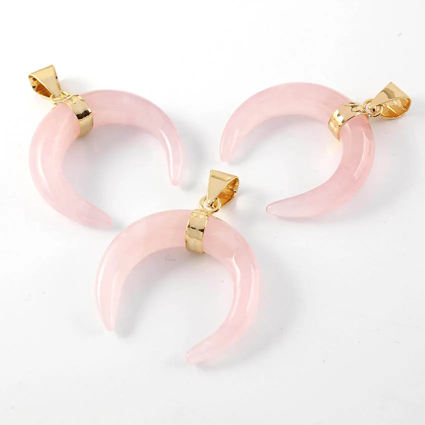 Natural Gnergy Gemstone~ Light Yellow Gold Color Labradorite Rose Pink Quartz Purple Amethysts Pendant Crescent Moon Lapis Lazuli Jewelry 6 AA00201027202c