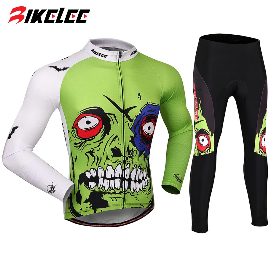 

2017 new design Zombie winter fleece cycling jersey long sleeve set men women Silicone cushion pants culotes ciclismo jersey 5xl