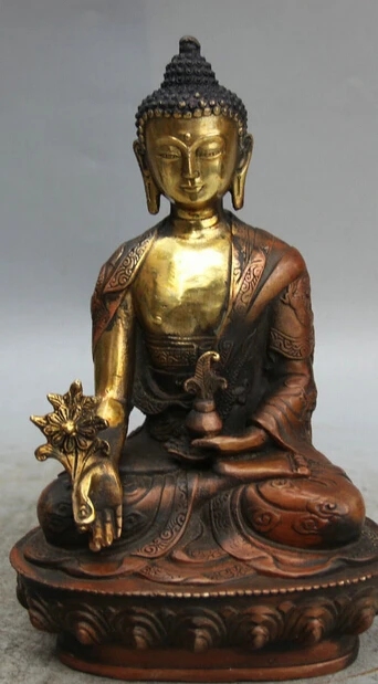 

JP S0524 8" Tibet Tibetan Buddhism Bronze Gild Menla Medicine Buddha medical God Statue