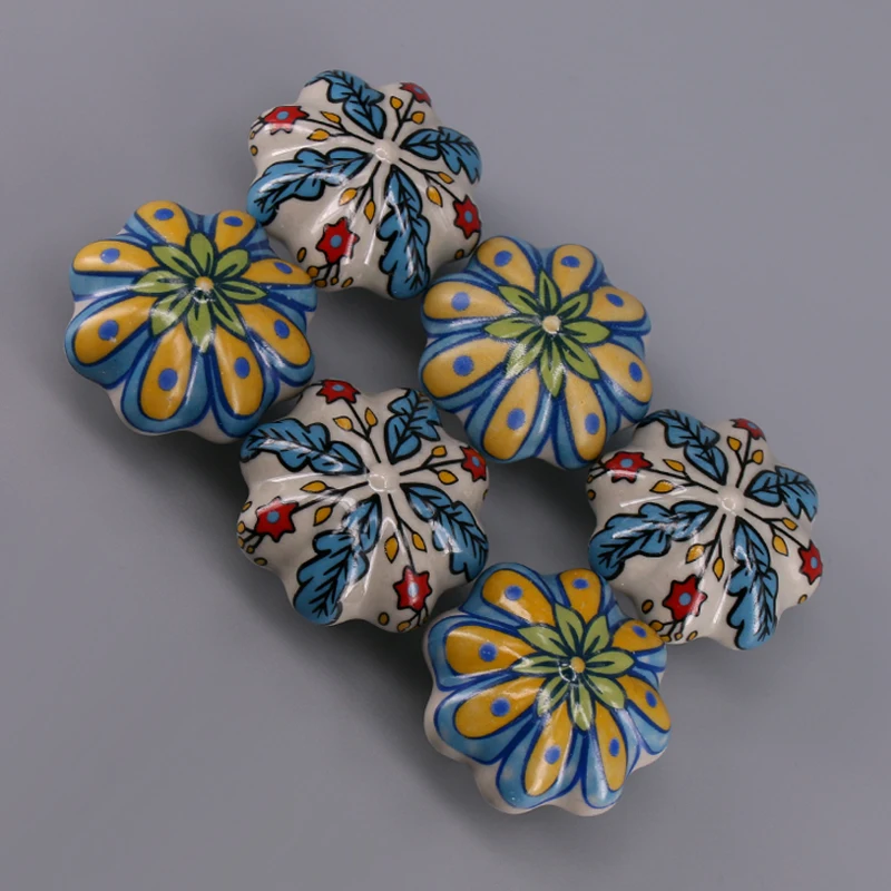 1 PCS 43mm المطبخ مقبض كابينة مقابض درج سيراميك سحب مقبض سبائك الزنك تسريحة دولاب أثاث مقابض التأثيرات رسمت باليد