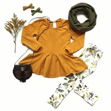 Комплект одежды из 2 предметов для маленьких девочек, Однотонная рубашка с длинными рукавами Топ, платье+ леггинсы, комплект одежды От 2 до 7 лет