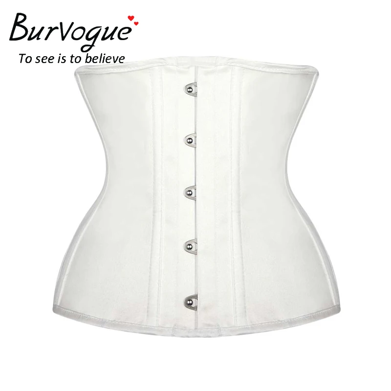 Burvogue Women Sexy Corsets and Bustiers Waist Cincher 12 Steel Bones Corsets Slimming Underbust Satin Waist Trainer Corsets