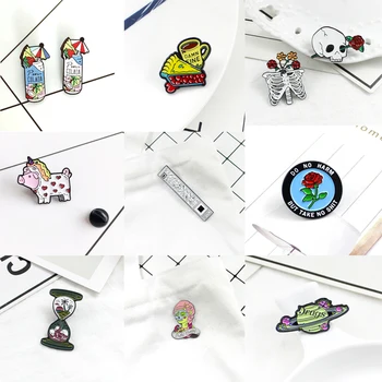 

Hawaii drink pizza coffee skull flower rose pig unicorn drawing tool round brooch Combination gift for woman child