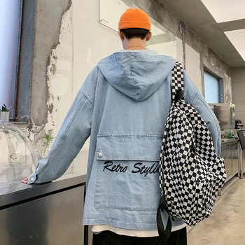 

2019 Autumn And Winter New Ins Popular Single-breasted Cotton Loose Fashion Casual Hooded Denim Jacket Navy Blue / Black M-2XL