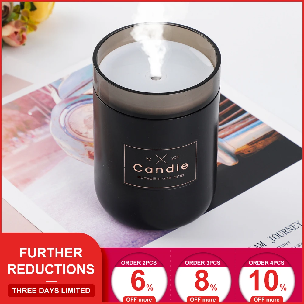 

280ML Ultrasonic Candle Air Humidifier Romantic Soft Light USB Essential Oil Diffuser Car Purifier Aroma Anion Mist Maker