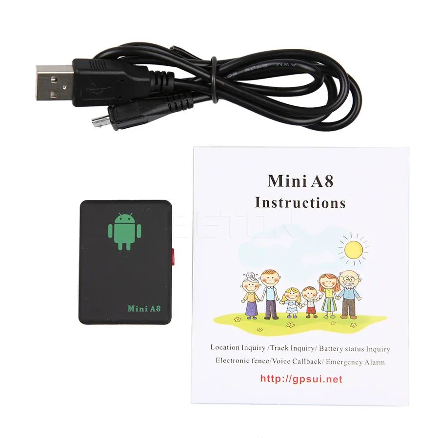 GPS Tracker Real Time Car Kids Pet GSM/GPRS/LBS Tracking with SOS Button USB Cable Mini A8 No