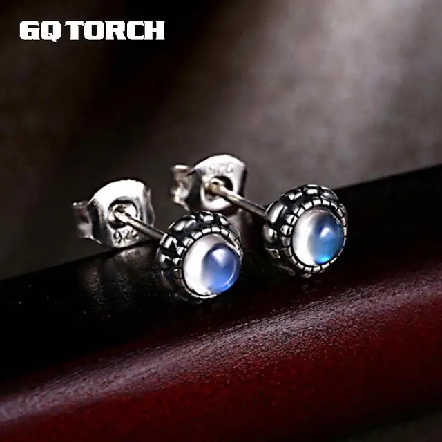 Gqtorch Simple Natural Moonstone Earrings Studs Blue Moonlight Real Gqtorch Simple Natural Moonstone Earrings Studs Blue Moonlight Real 925 Sterling Silver High Quality Jewelry For