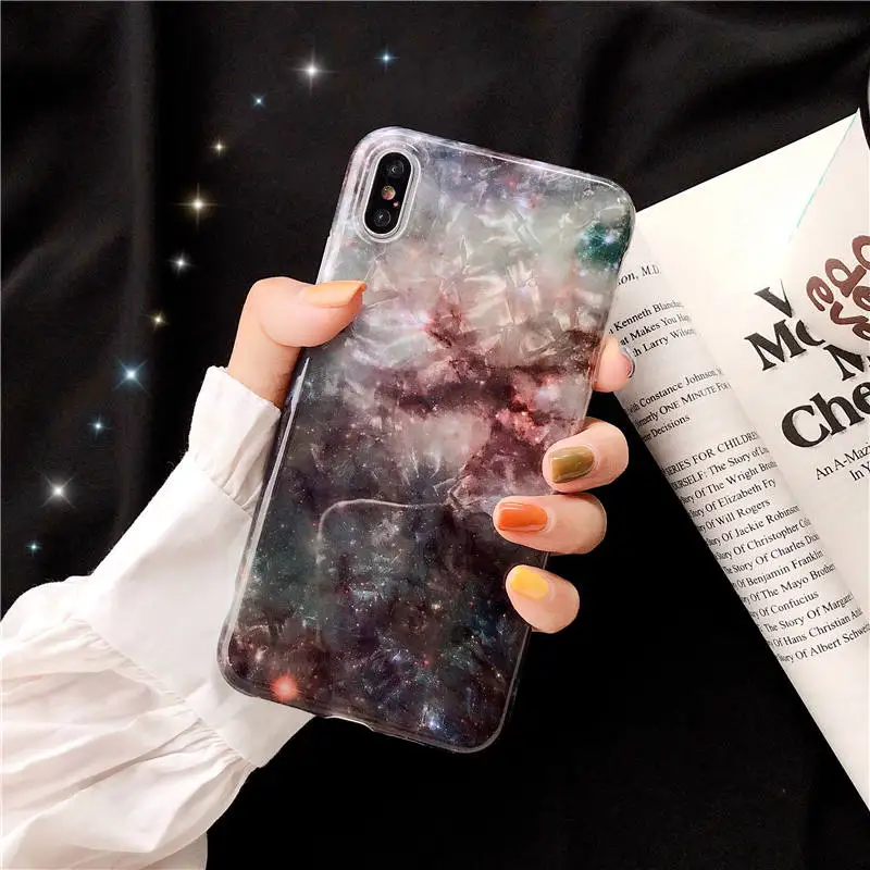 

For Iphone X XS MAX XR Shiny Starry Sky Case Shell Grain Soft TPU Marble IMD Back Cover For Iphone 8 7 6 6S Plus Silicone Fundas