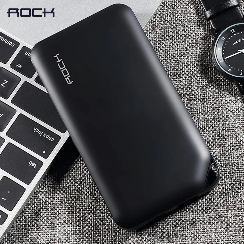 ROCK 10000mAh Polymer Power Bank for Xiaomi for iPhone, Portable Slim 10000 mAh Power bank External Battery powerbank charger