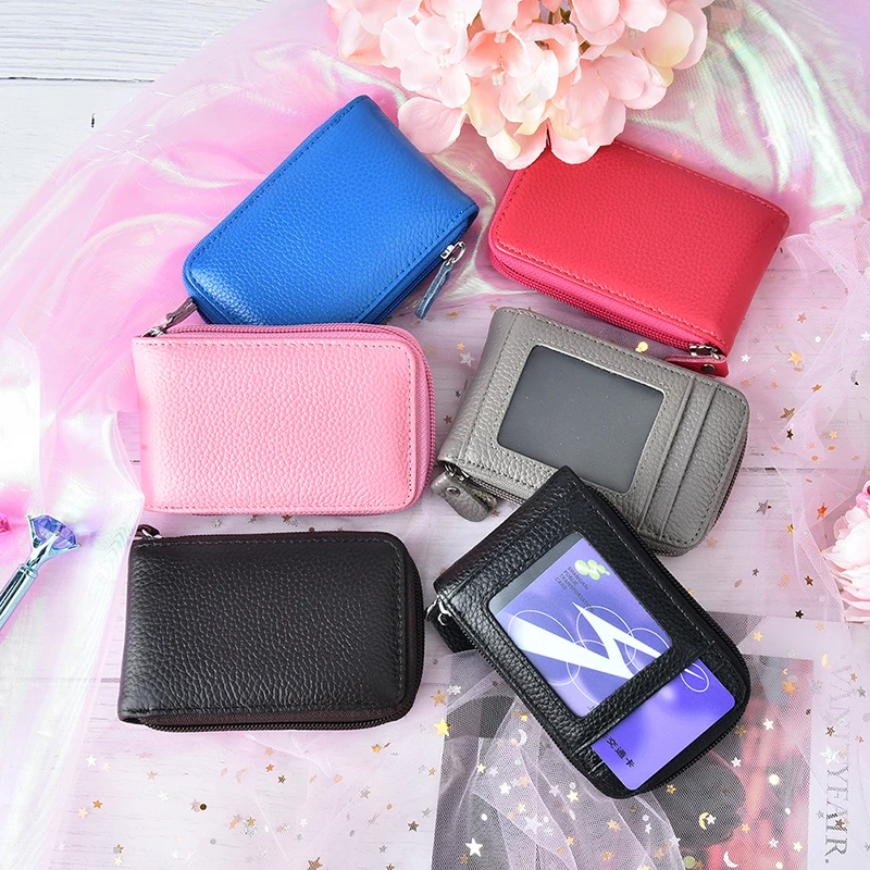 Mini Leather Zipper Wallet for Men Women Credit Card Holder ID Card Case Bank Credit Card Driver License Holder Wallet