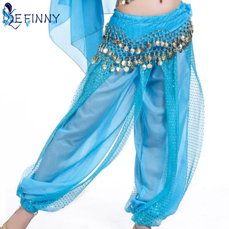 Для женщин Genie гарем брюки живота Танцы этно Костюм блестящие штаны шаровары для