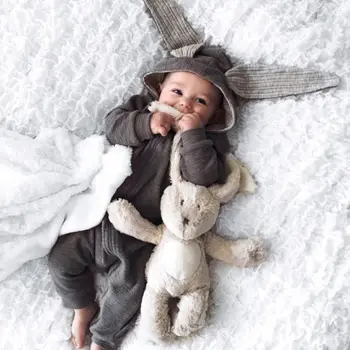

Cute Rabbit Kids Baby Boy Girl Romper Warm Infant Jumpsuit 3D Ear Hooded Sweater Winter Autumn Children Clothes