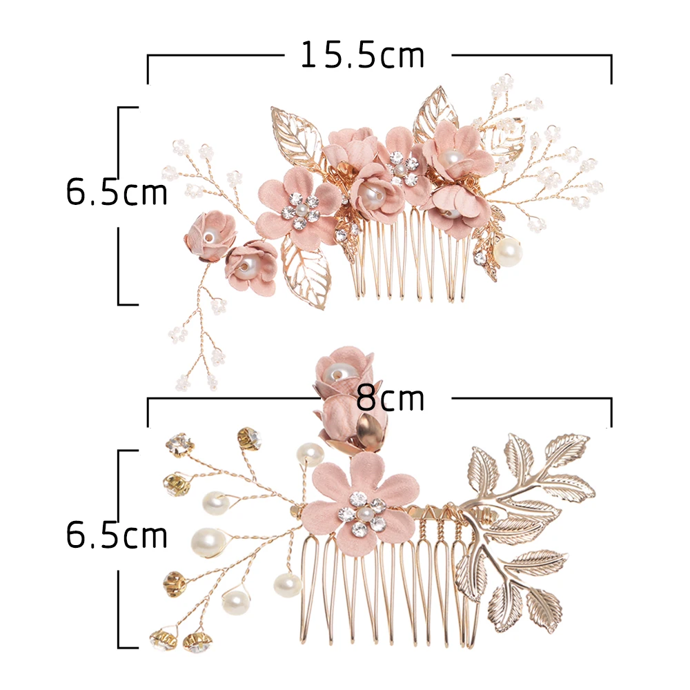 Luxury Blue Flower Hair Combs Headdress Prom Bridal Wedding Hair Accessories Gold Leaves Hair Jewelry Hair Pins