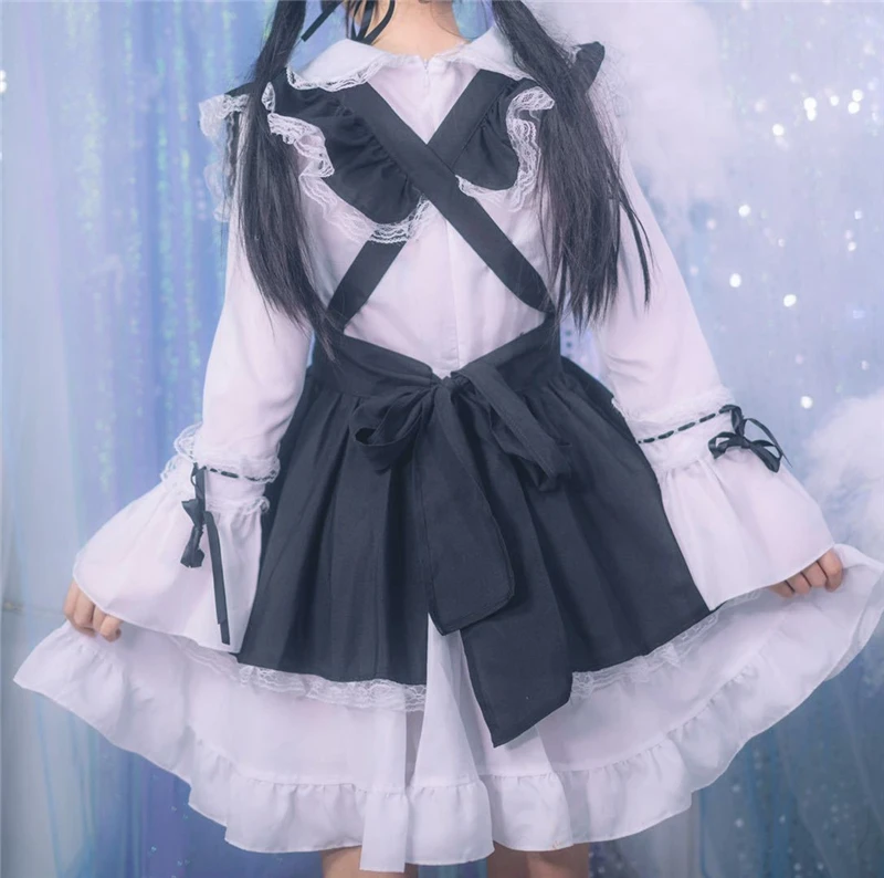 Милое милое черно-белое платье для косплея в стиле Лолиты в готическом стиле; платье в стиле аниме; одежда для кукольных кукол; Одежда для девочек в японском стиле;