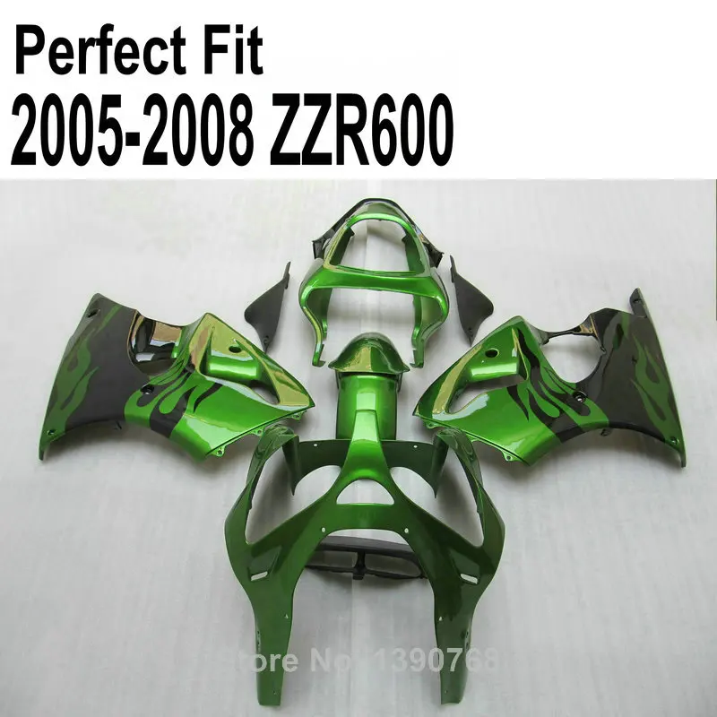 Обтекатели из АБС-пластика металлического зеленого цвета для Kawasaki ZZR600 2005 2006 2007 2008