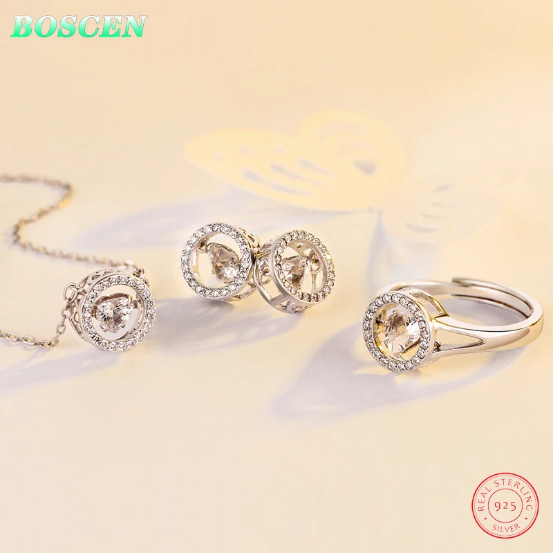 

BOSCEN Zircon 925 Sterling Silver Jewelry Sets For Women Girl Birthday Gift Korean Japanese Simple Temperament Love Heart Cute