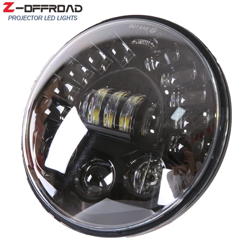 For Motorcycle 7" LED Adjustive Headlight Replacement with Hi/Lo Beam Headlamp Projector light