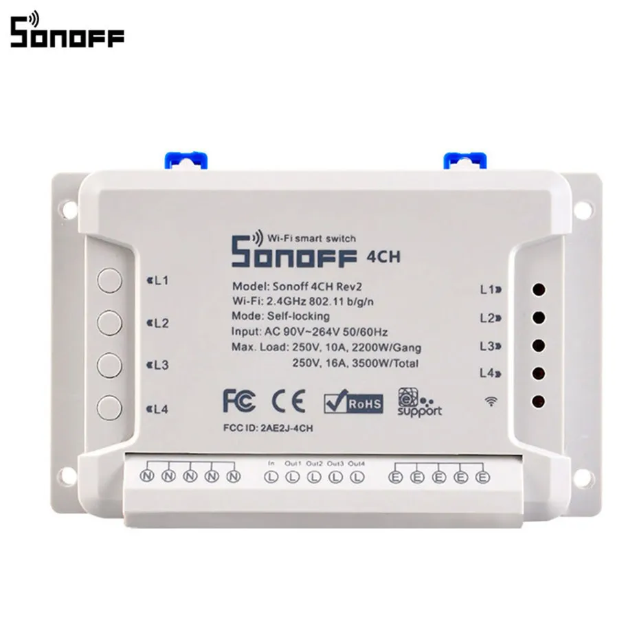 Sonoff 1CH Wifi переключатель/4CH R2/RF мост 433 МГц беспроводной преобразователь сигнала/DW1 датчик двери окна/Sonoff T2 3 позиционный светильник переключатель - Комплект: Sonoff 4CH R2