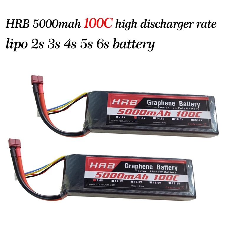 Аккумулятор hrb Lipo 2S 3S 4S 5S 6S 7,4 V 11,1 V 14,8 V 18,5 V 22,2 V 5000mAh 100C Max 200C Графеновый аккумулятор с высокой скоростью разрядки для автомобиля