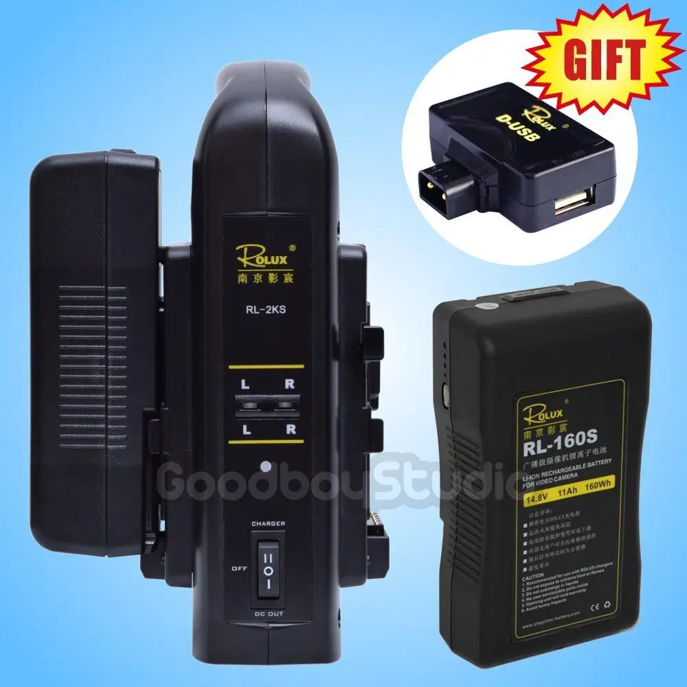 

2PCS Rolux RL-160S 160Wh S0ny V-mount Li-ion Battery + RL-2KS 2-Channel Charger