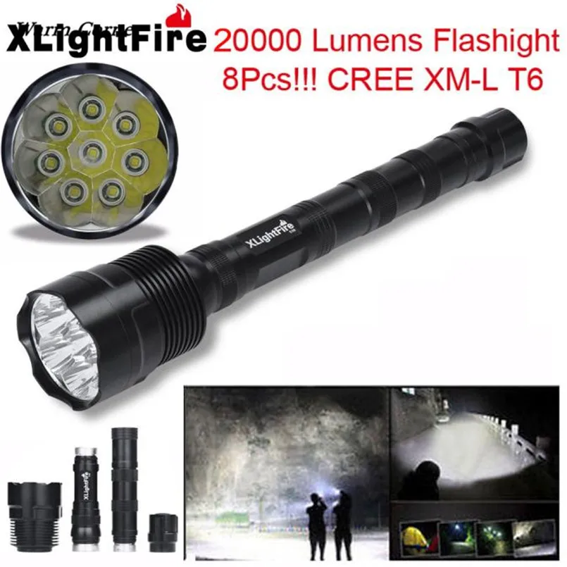 Теплый угловой LM XLightFire 20000 люмен 8x CREE XML T6 5 Режим 18650 супер яркий светодиодный фонарик#3D10