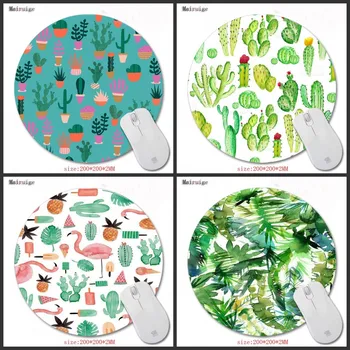 

Mairuige Print Round Blue Mouse Pad Leaves and Cactus Customize Your Own September Image Good Quality Non-slip Table Mats