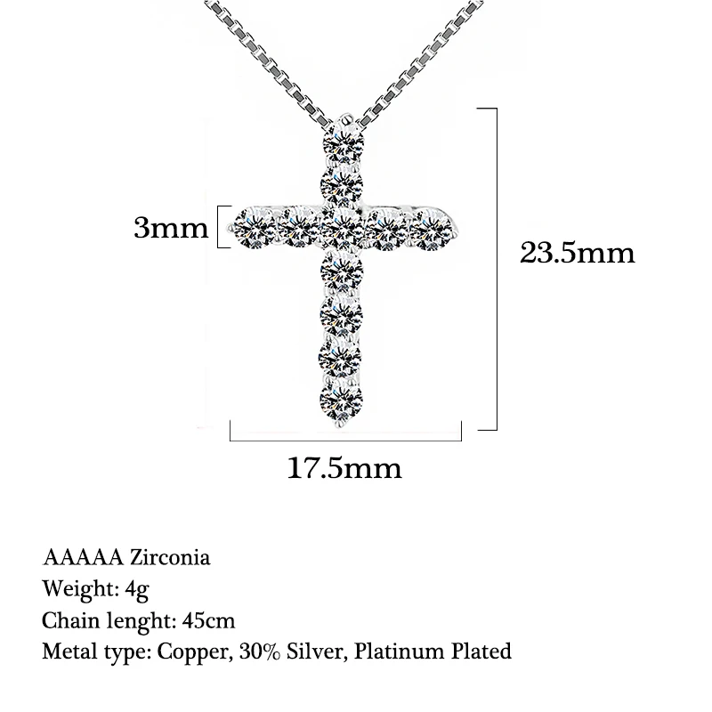 5A Zirconia Cross Crystal Pendants Silver-Plate Box Chain Necklace Female Choker Necklaces Fashion Jewelry Gifts For Women Girls