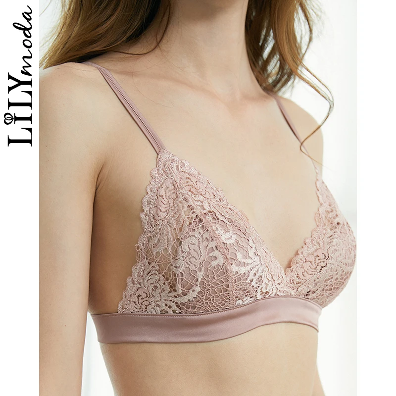 

LILYMODA Sweet Pink Woman Ladies Lace Bralette Bra Brassiere Triangle Cup Sexy Underwear Lingerie New Arrivals Wire Free