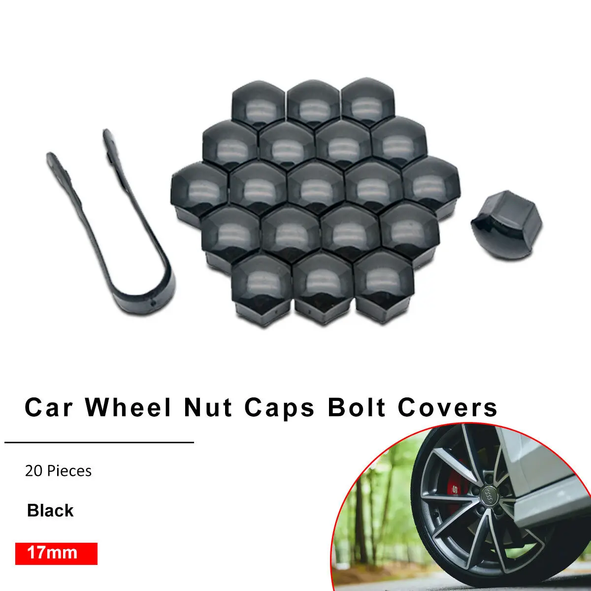20x 17mm Black Car Wheel Nut Bolt Covers Caps Universal Car Auto