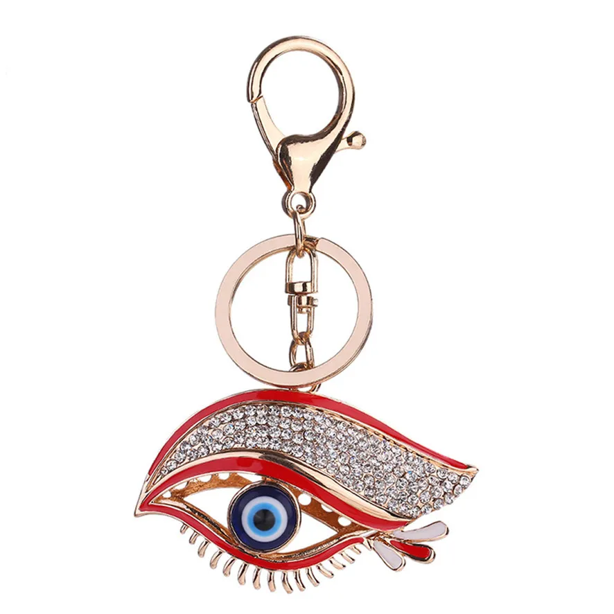 Charm Brand Blue Eyes Rhinestone Keychain Bag Handbag Ring Car Key
