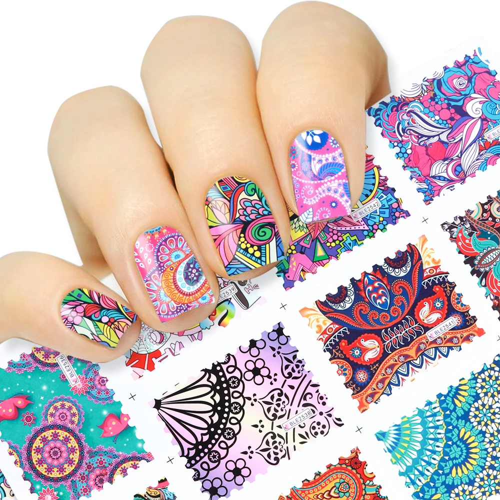 

11pcs Retro Ethnic Flower Nail Art Sticker Decoration Decal Geometry Stamp Slider Full Wraps Manicure Colorful Tip JIBLE235-2578
