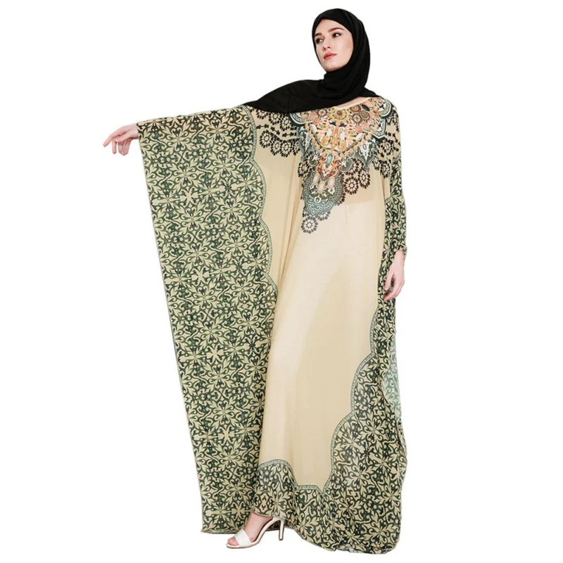 High Quality Folk-Custom Print Female Chiffon Abaya Muslim Fashion Cozy Full Sleeves...