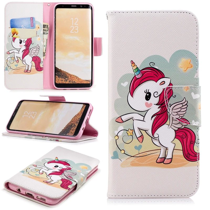 

Flip Colored Drawing PU Leather Case with Kickstand for Samsung Galaxy S8 Plus G9550 Mobile Phone Cases with Wallet Card Holders