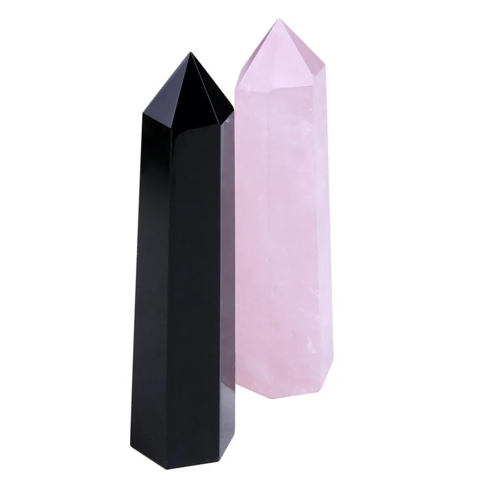 

Set of 2 Specimen Tumbled Polished Healing Crystal Wands 6 Faceted Reiki Chakra Meditation Therapy Stones Include about 3 Inch