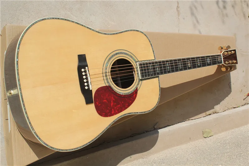 

free shipping China Custom Guitar High Quality Deluxe Solid Spruce Top Nature Wood Acoustic Guitar  1117