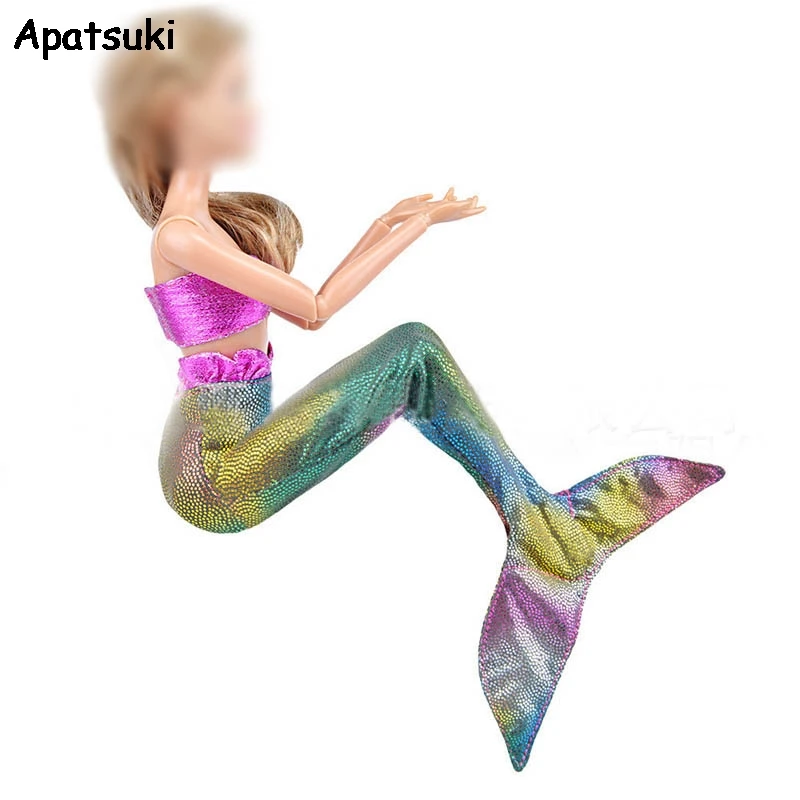 

Pink Colorful Mermaid Doll Dress For Barbie Doll Clothes Evening Dresses Party Gown Bra & Fishtail Skirt 1/6 Doll Accessories