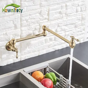 

Brushed Golden color Single Cold Water Kitchen Faucet Wall Mounted One Hole Rotation Torneira tap polished suiit two sink