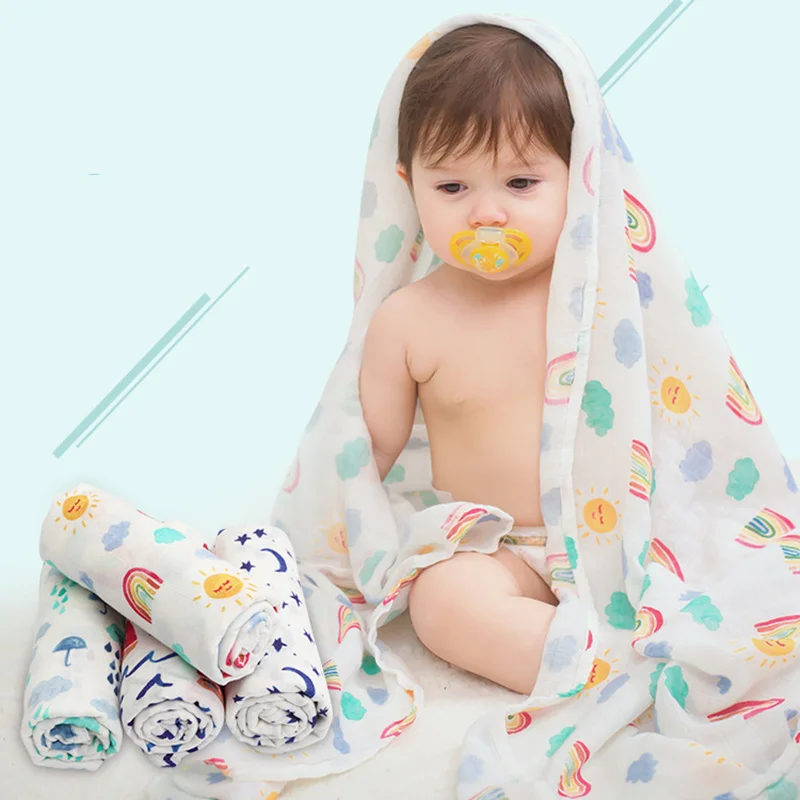 Muslin Swaddle for Newborns Receiving Blanket 120*120cm Cartoon Toddler