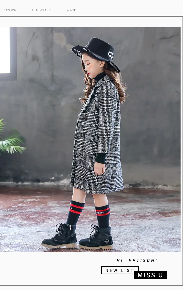 Корейские тонкие шерстяные зимние пальто для девочек двубортный детский Тренч, куртки, блейзер Ropa De Ninas, пальто для девочек верхняя одежда TZ43