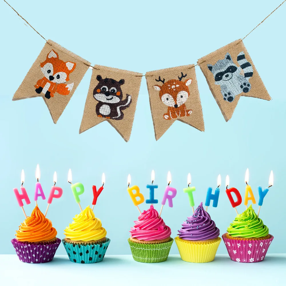 

Jungle Animal banner Pennant Woodland Fox Squirrel Deer Raccoon Garland Bunting for Baby Shower Kids Birthday Party Decorations